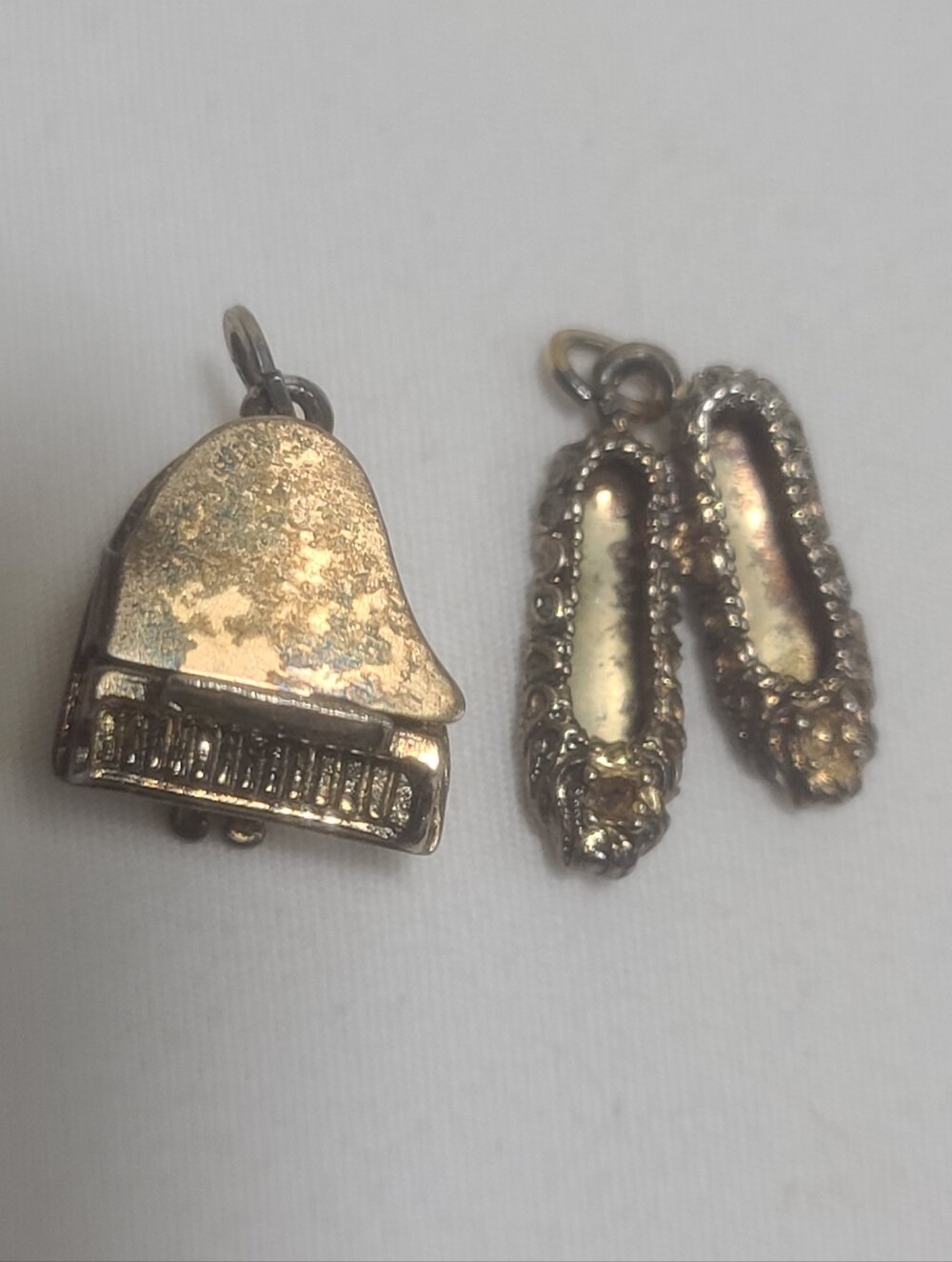 Gold Vermeil 925 Sterling Silver Piano and Ballet Slippers Charm Set
